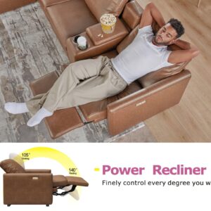 AMERLIFE Reclining Sectional Sofa, Power Recliner Sofa with Single Right Recliner, Loveseat Recliner Couch with USB Port, Leather Modular Sofa for Living Room