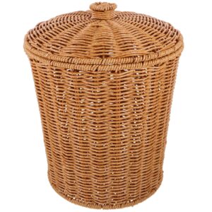 aboofan wicker trash can with lid bedroom bathroom trash can boho woven wicker waste basket office garbage cans rattan storage basket for under desk dirty clothes container flower arrangement