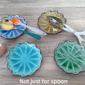 Ceramic Spoon Rest for Stove Top, Flower Cute Spoon Rest for Kitchen Counter, Cooking Spoon Holder for Kitchen Counter, Utensil Rest for Spoon Spatula Ladle or Tong, 1 PC (Ice Cracks Lake Blue)