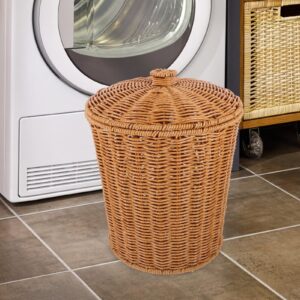 ABOOFAN Wicker Trash Can with Lid Bedroom Bathroom Trash Can Boho Woven Wicker Waste Basket Office Garbage Cans Rattan Storage Basket for Under Desk Dirty Clothes Container Flower Arrangement