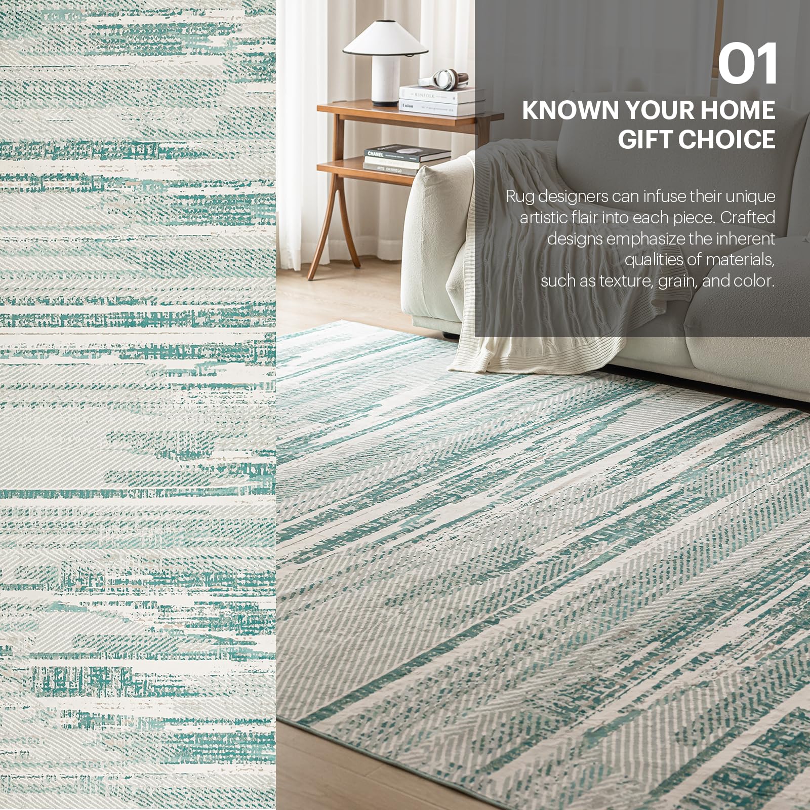 OMERAI Rug 5x7 Area Rug for Bedroom Washable Rug for Living Room Kitchen Dining Room Rugs Non-Slip Home Decor Carpet Faux Wool Rug Large Modern Art Ultra Soft Area Rug, Teal Green Vigorous