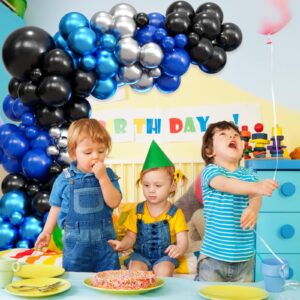 Paready Blue Black Balloons Garland Arch Kit, 122Pcs Blue Silver Metallic Balloons Arch for Birthday Baby Shower Graduation Wedding Bridal Shower Party Decorations