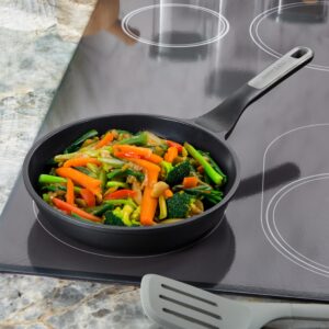 berghoff leo stone+ non-stick ceramic frying pan 10in, recycled aluminum, ceragreen, non-toxic, long stay-cool handle, induction pan, stir fry eggs veggies fish meat