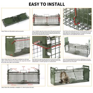 40" 2-Door Large Live Animal Traps for Stray Cats up to 17.6 pounds, Raccoons, Squirrel, Skunk, Mole, Groundhog, Armadillo, Rabbit, with Pedal Triggers