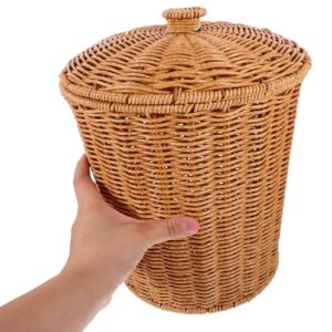 ABOOFAN Wicker Trash Can with Lid Bedroom Bathroom Trash Can Boho Woven Wicker Waste Basket Office Garbage Cans Rattan Storage Basket for Under Desk Dirty Clothes Container Flower Arrangement