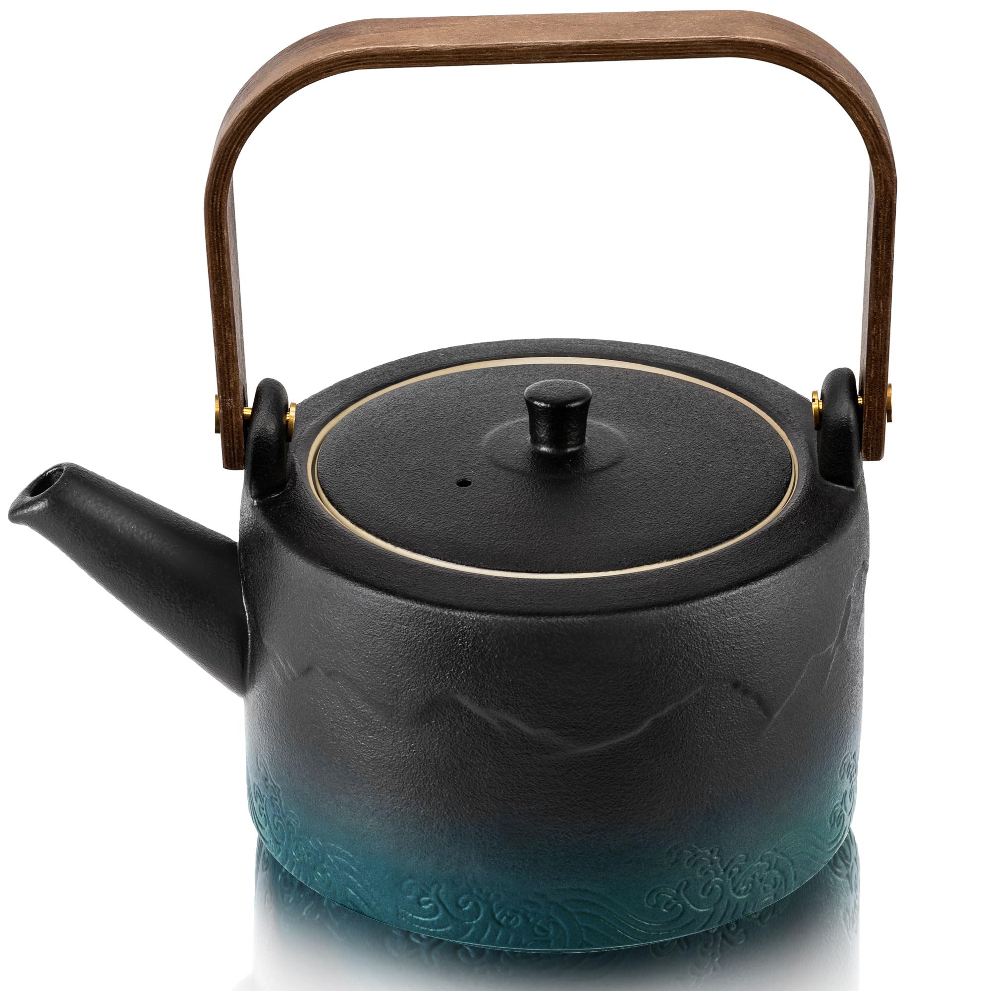 suyika Ceramic Teapot with Bamboo handle Removable Infuser for Flower and Loose Tea, 750ml/25.3oz Black Green