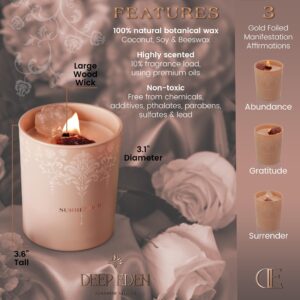 Luxury Crystal Candle for Women - Velvet Rose & Patchouli Scented Aromatherapy Candle - Manifestation Candle with Strawberry and Clear Quartz Crystals -7.4oz Natural Coconut, Soy Wax Wood Wick Candles