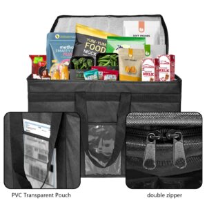 Oseeny 3XL Insulated Food Transport Bag - Reusable Cooler Bag for Cold and Hot Food Delivery with Lid and Double Zipper (Black, 3XL)