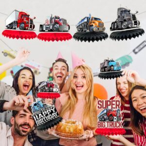 LIANGSS 8-Piece Heavy Duty Truck Theme Party Honeycomb Centerpieces for Kids-Semi Truck Theme Party, Baby Shower Party, Birthday Party, Traffic Party Honeycomb Tabletop Decorations for Boys and Girls