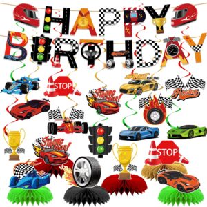 race car party decorations race car happy birthday banner race car hanging swirls car themed honeycomb centerpieces for race car birthday baby shower party supplies