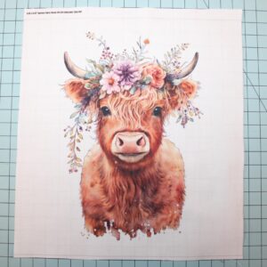 Fabric Panel 8"x8" Spring Highland Cow 100% Cotton Quilting Panel Square AM134