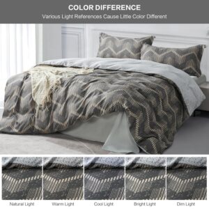 SAPHREAS Black Brown Stripe Geometric Pattern 3pcs Duvet Cover Set Queen Size Chavron Printed Bedding Comforter Cover Set 1 Quilt Cover 2 Pillow Shams