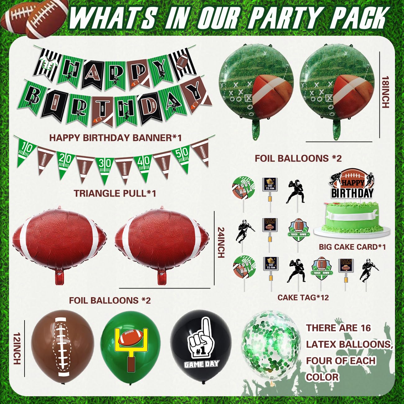 Football Party Decorations, Football Birthday Party Decorations, Sports Party Supplies Set Include Happy Birthday Banner, Football Balloon, Football Cake Topper for for Kids Birthday Football Party