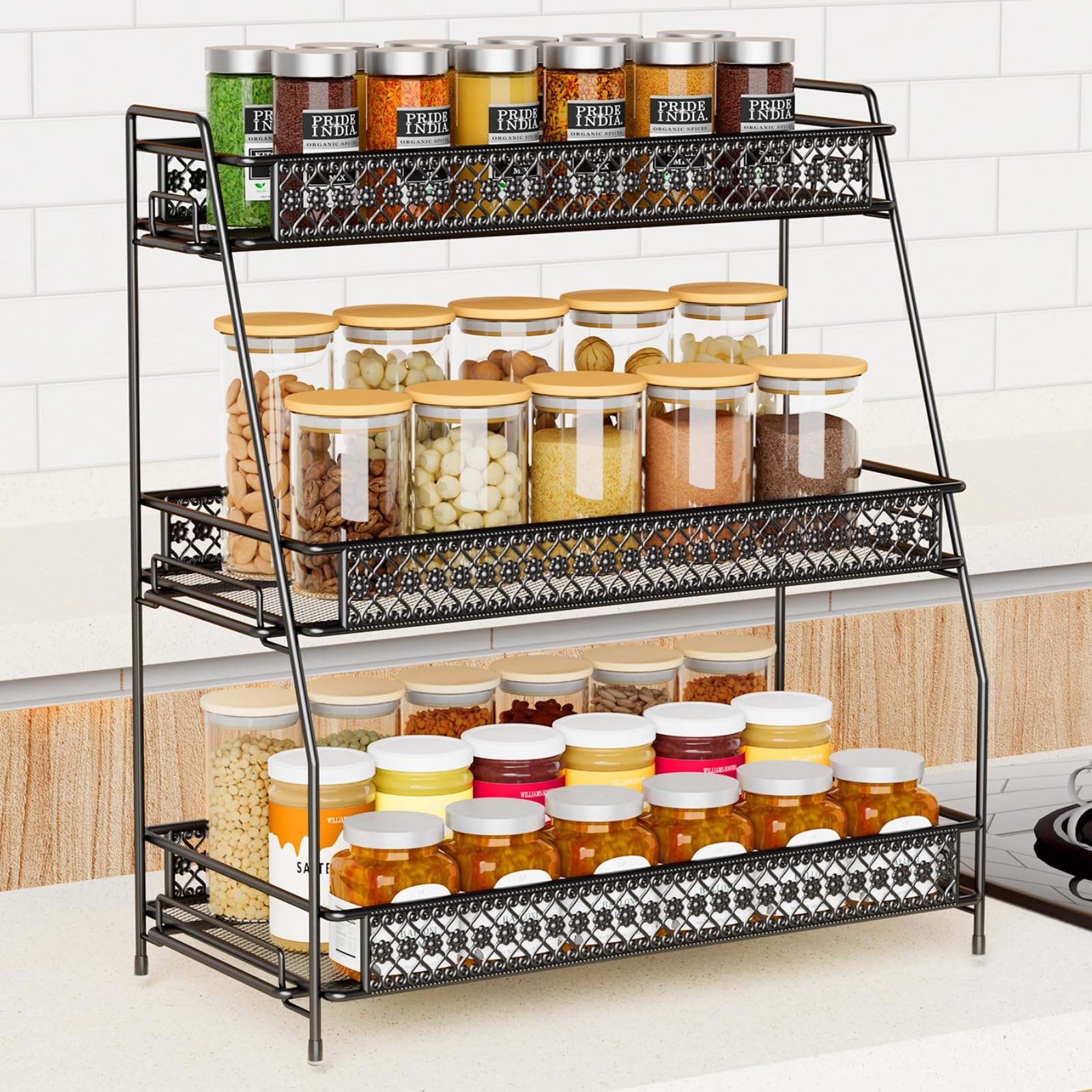 Bridgify Spice Rack Organizer for Cabinet, Bathroom Organizer Countertop, Bathroom Counter Organizer Kitchen Countertop Organizer Bathroom Vanity Organizer