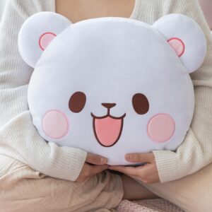 Milkmochabear Official Milk Head Cushion Authentic Merchandise 15" inch Super Soft Plush Decorative Throw Pillow White Bear Character Cute Adorable Home Bedroom Office Decor Polyester Spandex