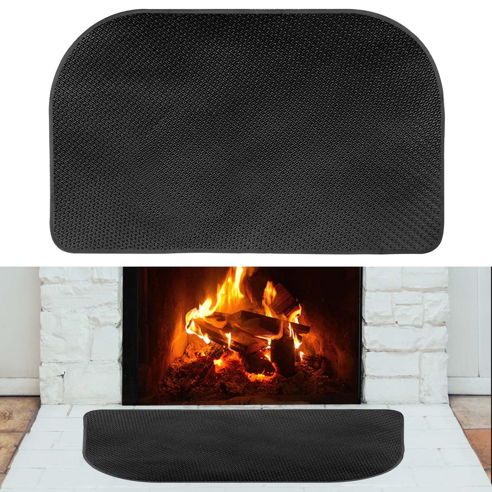 NQEUEPN 42x24'' Fireplace Mat, Thickened Fiberglass Fireproof Capet Rug Fireplace Hearth Mat Anti-Slip Black Flame Resistant Pad Sparks Ember Fireplace Floor Protector for Indoor Outdoor