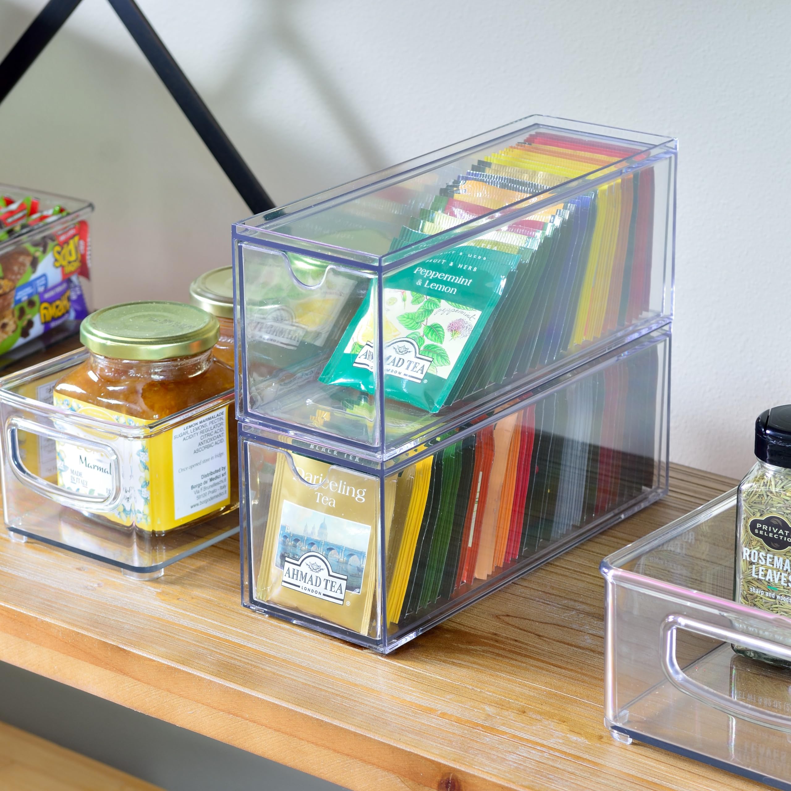 Youngever 3 Drawers Plastic Kitchen Pantry Stackable Storage Organizer, Plastic Tea Packet Organizers, Stackable Tea Bag Holder, 9" x 3" x 3.5"