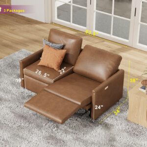 AMERLIFE Reclining Sectional Sofa, Power Recliner Sofa with Single Right Recliner, Loveseat Recliner Couch with USB Port, Leather Modular Sofa for Living Room