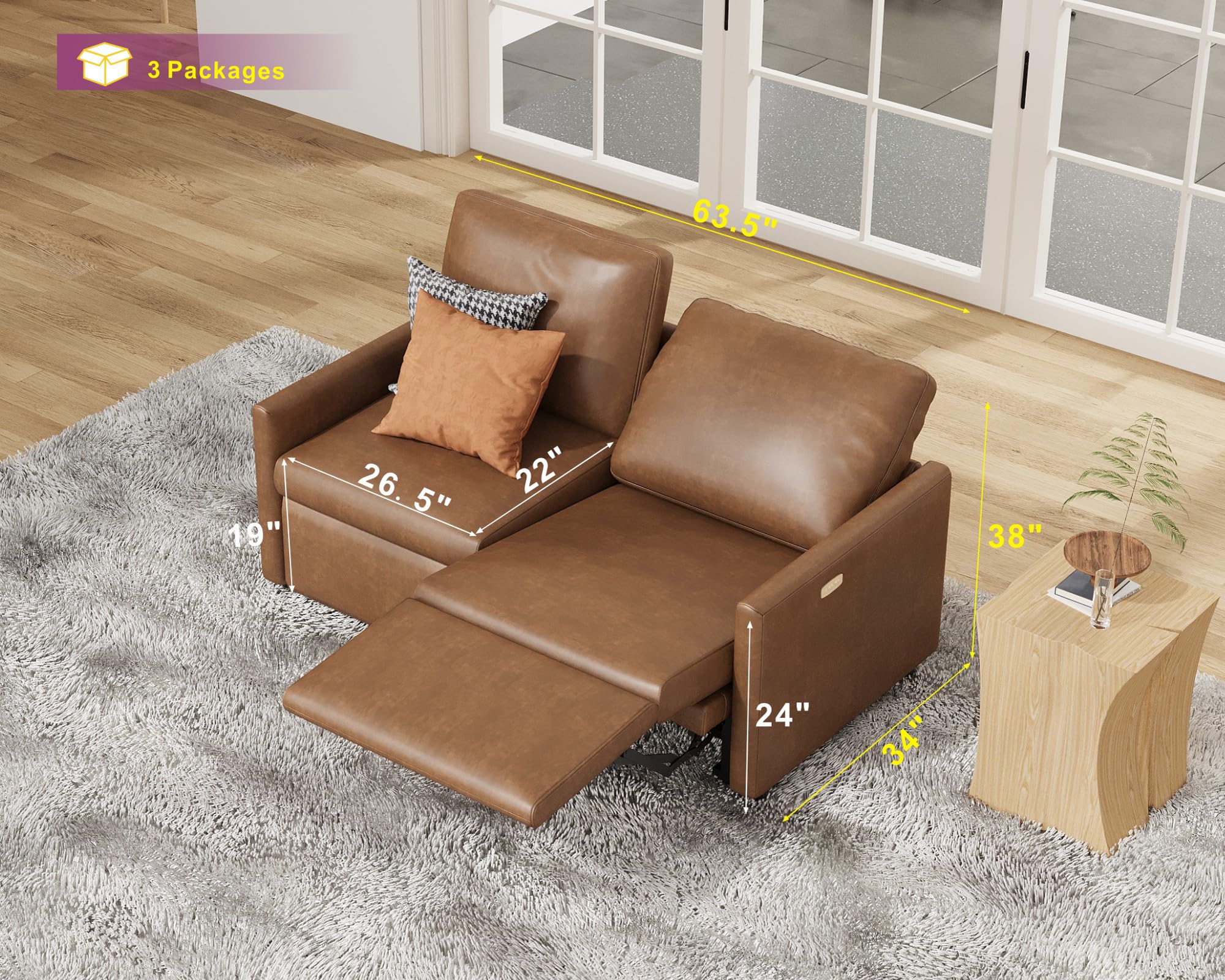 AMERLIFE Reclining Sectional Sofa, Power Recliner Sofa with Single Right Recliner, Loveseat Recliner Couch with USB Port, Leather Modular Sofa for Living Room