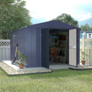 VEIKOU 8 x 10FT Storage Shed with Thickened Galvanized Steel, Outdoor Storage Shed with Lockable Door & Air Vents, Garden Tool Metal Shed for Patio Garage Yard, Grey