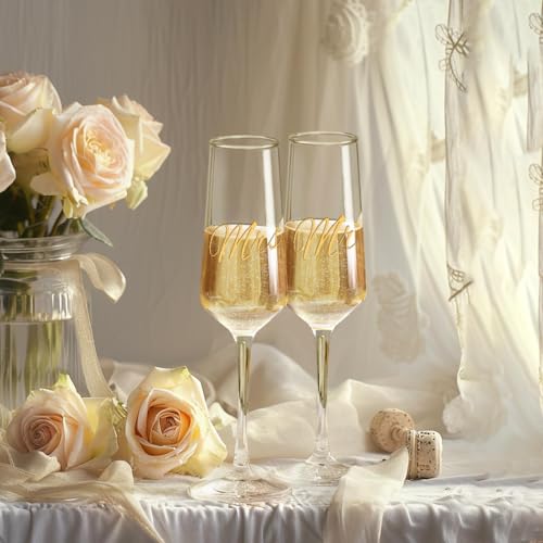 PARACITY Mr and Mrs Wedding Champagne Flutes Set of 2, Bride and Groom Champagne Glasses, Bridal Shower Gifts, Engagement Gift, 8.5oz/250ml