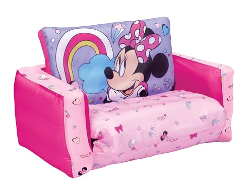 Minnie Mouse Kids Sofa Bed, Children 2-in-1 Flip Open Inflatable Comfy Couch to Lounger, Toddler Nap Mat, Over 4ft Long