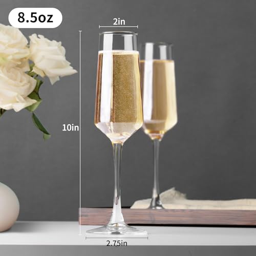 PARACITY Champagne Flutes, Champagne Glasses Set of 4, Elegant 8.5oz glass champagne flutes, Gift for Birthday, Wedding, Christmas, Valentine's Day