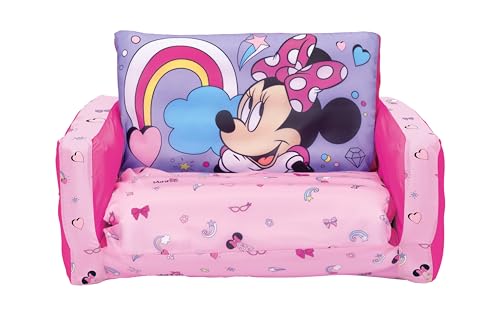 Minnie Mouse Kids Sofa Bed, Children 2-in-1 Flip Open Inflatable Comfy Couch to Lounger, Toddler Nap Mat, Over 4ft Long