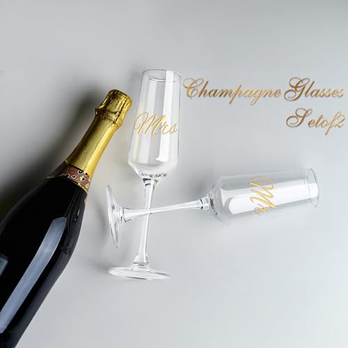 PARACITY Mr and Mrs Wedding Champagne Flutes Set of 2, Bride and Groom Champagne Glasses, Bridal Shower Gifts, Engagement Gift, 8.5oz/250ml