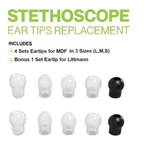 5 Pairs 3 Sizes(S/M/L) MDF Stethoscope Ear Tip Pieces Earplug Replacement Parts, Soft Silicone Prestige ADC Stethoscope Eartip Earbuds Spare Part, Bonus 2Pcs Ear Bud Cover for Littmann Stethoscope