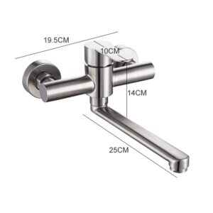 Kitchen Sink Faucet for Bar Farmhouse Commercial, Wall Mounted Hot Cold Kitchen Faucet, 2 Hole Stainless Steel Brushed Bath Tub Faucet with Long Pipe (Silver)