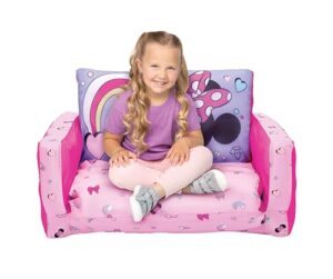 minnie mouse kids sofa bed, children 2-in-1 flip open inflatable comfy couch to lounger, toddler nap mat, over 4ft long