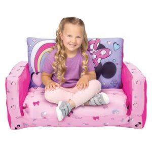 Minnie Mouse Kids Sofa Bed, Children 2-in-1 Flip Open Inflatable Comfy Couch to Lounger, Toddler Nap Mat, Over 4ft Long