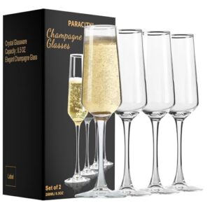 paracity champagne flutes, champagne glasses set of 4, elegant 8.5oz glass champagne flutes, gift for birthday, wedding, christmas, valentine's day