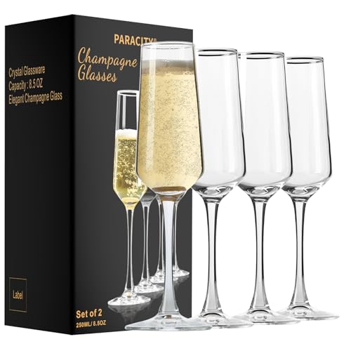 PARACITY Champagne Flutes, Champagne Glasses Set of 4, Elegant 8.5oz glass champagne flutes, Gift for Birthday, Wedding, Christmas, Valentine's Day