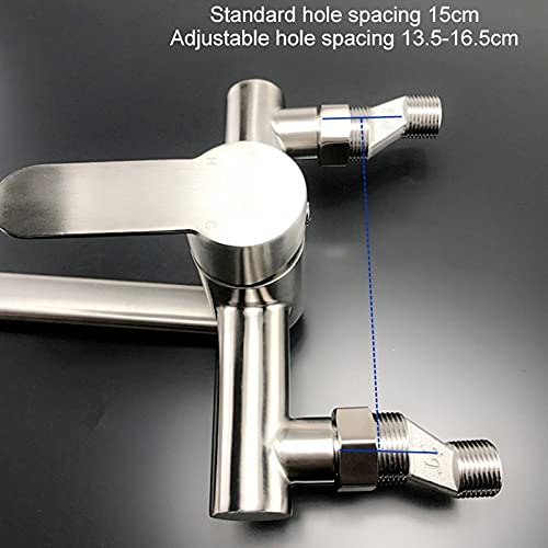 Kitchen Sink Faucet for Bar Farmhouse Commercial, Wall Mounted Hot Cold Kitchen Faucet, 2 Hole Stainless Steel Brushed Bath Tub Faucet with Long Pipe (Silver)