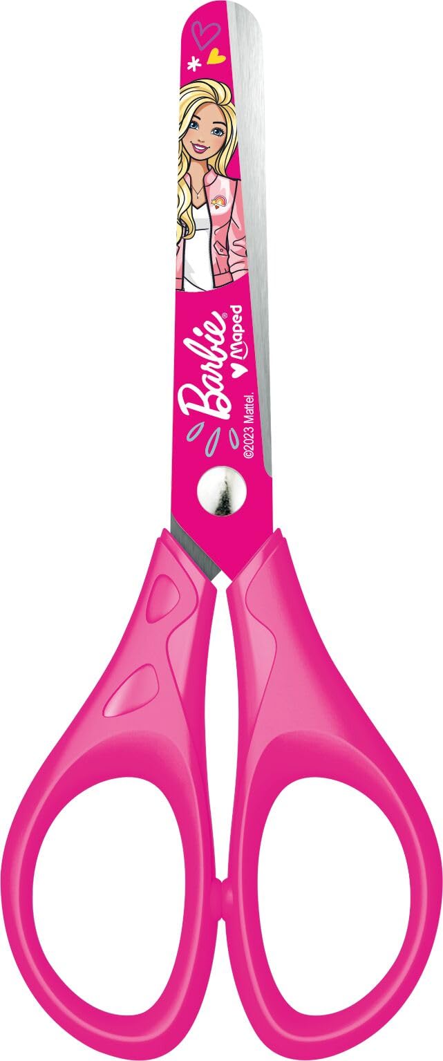 Maped - Barbie Scissors - Ergonomic Scissors - Round Tip Scissors - Official Barbie Licensed, Pink, 464213