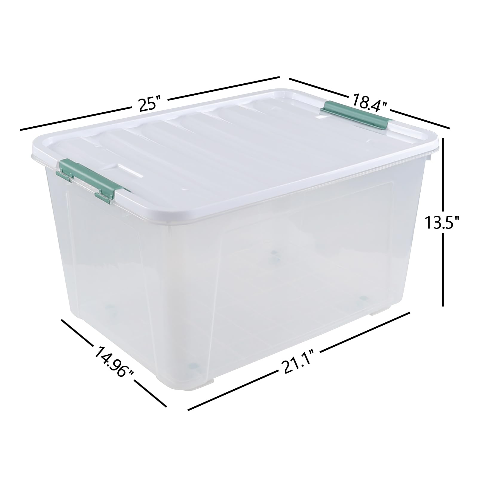 Qskely 80 L Large Clear View Plastic Storage Bin with Lid and Secure Latching Buckles, 4-Pack Wheeled Clear Storage Boxes