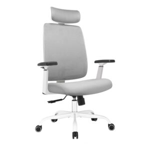 Schwake Ergonomic Office Chair - High Back Desk Chair with Adjustable Lumbar Support, Headrest & 3D Armrest - 135°Rocking Mesh Computer Chair (White & Grey)