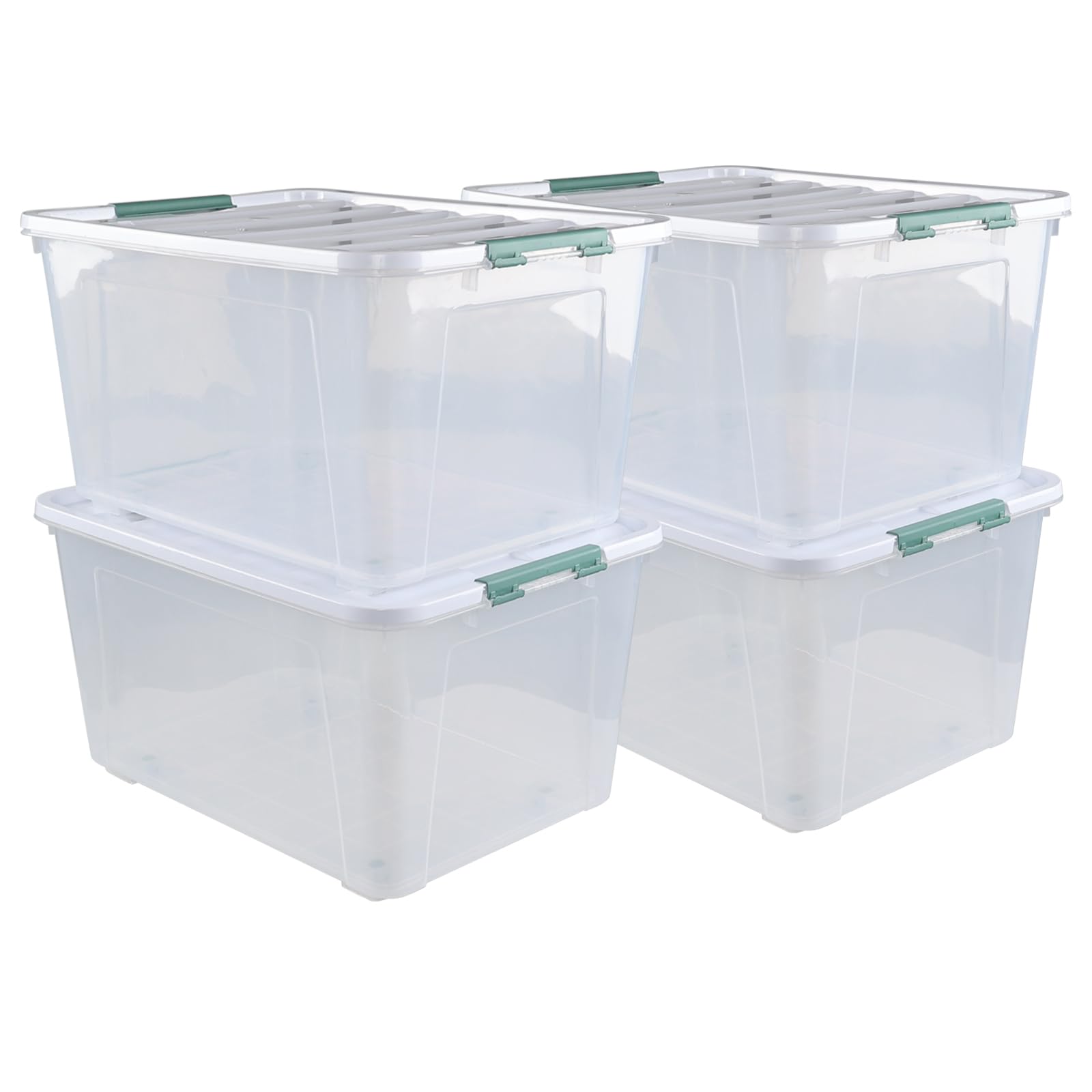 Qskely 80 L Large Clear View Plastic Storage Bin with Lid and Secure Latching Buckles, 4-Pack Wheeled Clear Storage Boxes