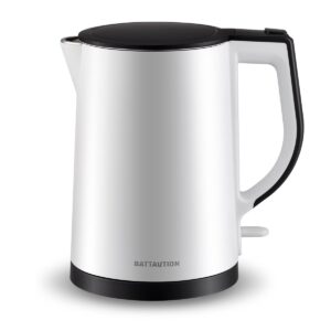 hot water kettle electric, 1.5 liter 1000w instant kettle for fast boil hot water with stainless steel double wall white electric water kettle