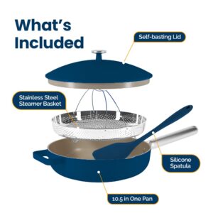 Nutricook OnePan - 10.5" Ceramic Saute Pan, Nonstick Frying Pan, Sauce Pan, Skillet, Oven Safe Induction Cookware, PTFE & PFOA Free, Blue