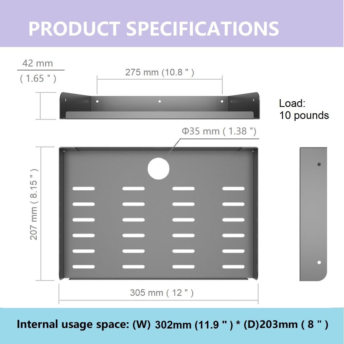 JINGCHENGMEI 2 Pcs of Metal Floating Shelf Modern Wall Mounted Storage Rack 12"*8" Deep Display Shelf in Living Room, Bedroom,Bathroom, Kitchen,Garage or Office (12 inches 2 Pcs)