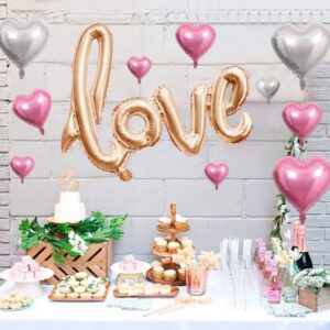 2pcs LOVE Foil Balloons Mylar Foil Letters Balloons Reusable Material for Romantic Valentine's Day Wedding Bridal Shower Anniversary Engagement Party Decorations