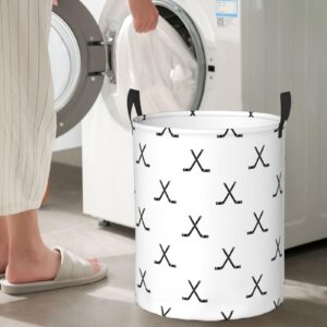 Hockey Sticks Print Laundry Basket Waterproof Oxford Fabric Collapsible Laundry Hamper Round Portable Durable Dirty Clothes Toy Storage Organizer for Bedroom Bathroom College Dorm Living Room Nursery