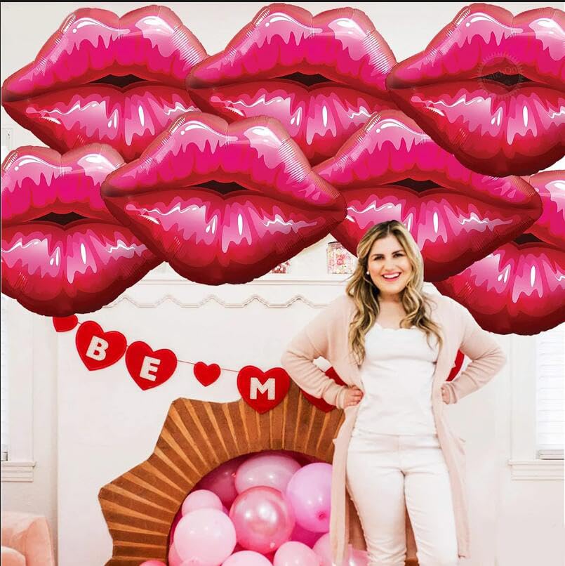 4pcs Lip Balloons Kiss Balloons Valentines Foil Balloons Gals Balloons Valentines Day Balloon Set for Lip Decoration Valentines Day Decorations Girls Night Galentines Party Decor