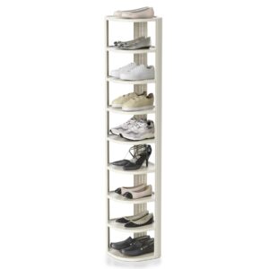 nestsprout 9 tiers corner shoe rack - free standing shoe shelf for entryway bedroom, vertical shoe organizer for small space, expandable shoe tower, multi-purpose plastic rack