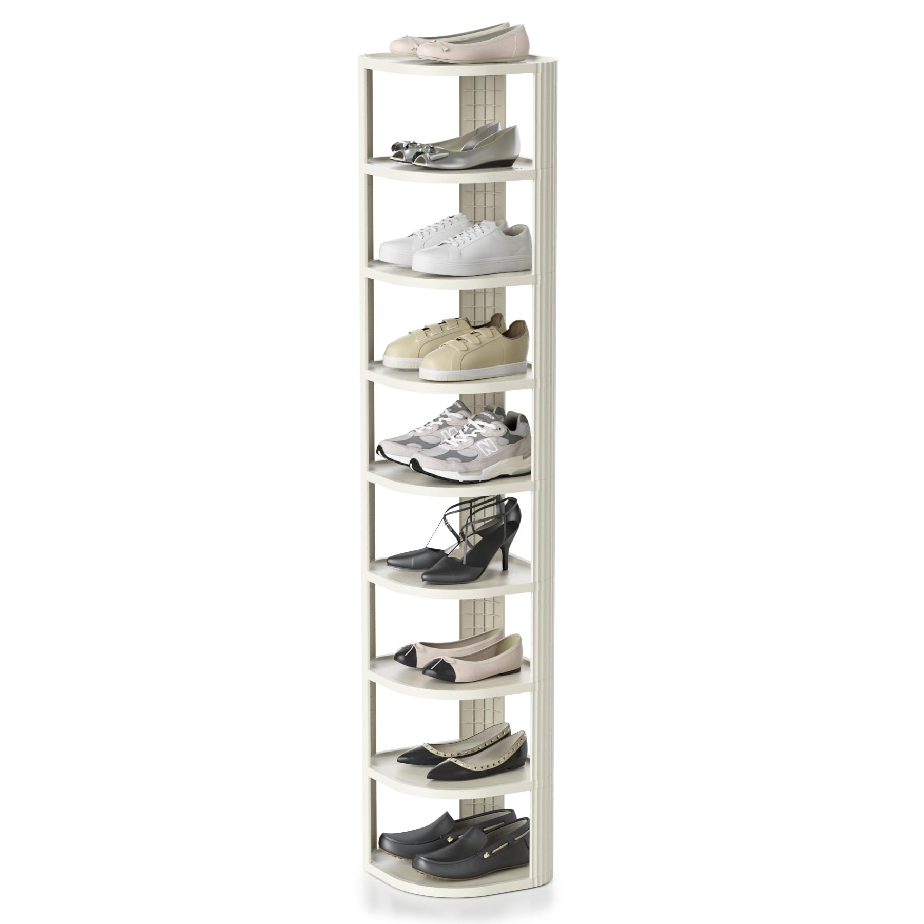 NestSprout 9 Tiers Corner Shoe Rack - Free Standing Shoe Shelf for Entryway Bedroom, Vertical Shoe Organizer for Small Space, Expandable Shoe Tower, Multi-Purpose Plastic Rack