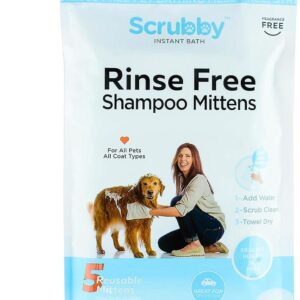 Scrubby Pet No Rinse Pet Wipes, Rinse Free Shampoo Mittens for Dogs and Cats, Bath Wipes for Bathing and Washing Pets, Hypoallergenic No Rinse Wash Mitt for Grooming, Lather Wipe Dry - 5 Pack