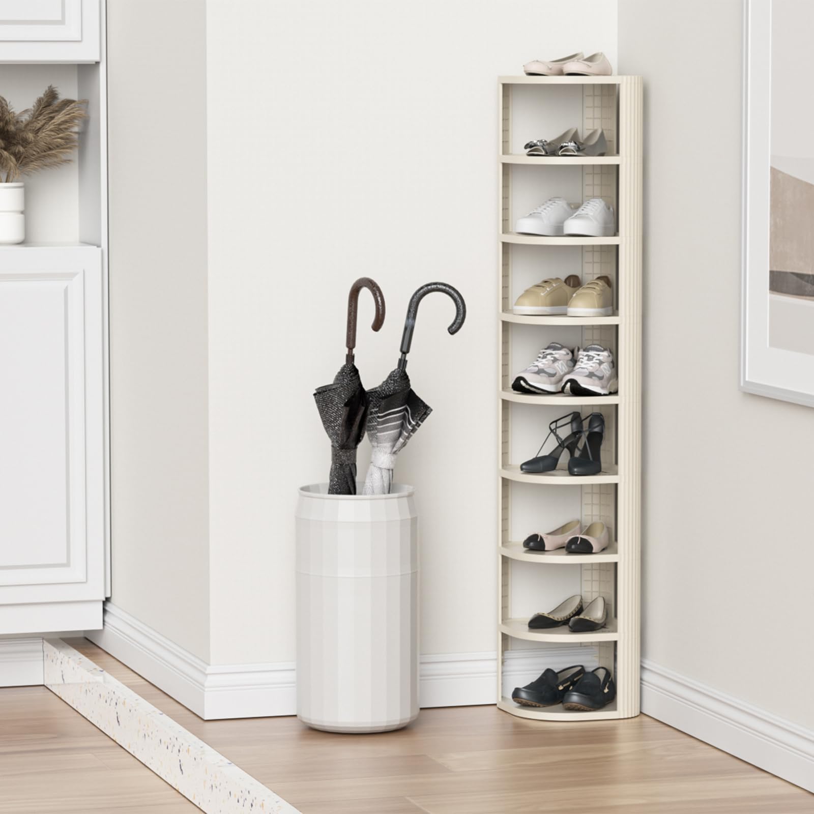 NestSprout 9 Tiers Corner Shoe Rack - Free Standing Shoe Shelf for Entryway Bedroom, Vertical Shoe Organizer for Small Space, Expandable Shoe Tower, Multi-Purpose Plastic Rack